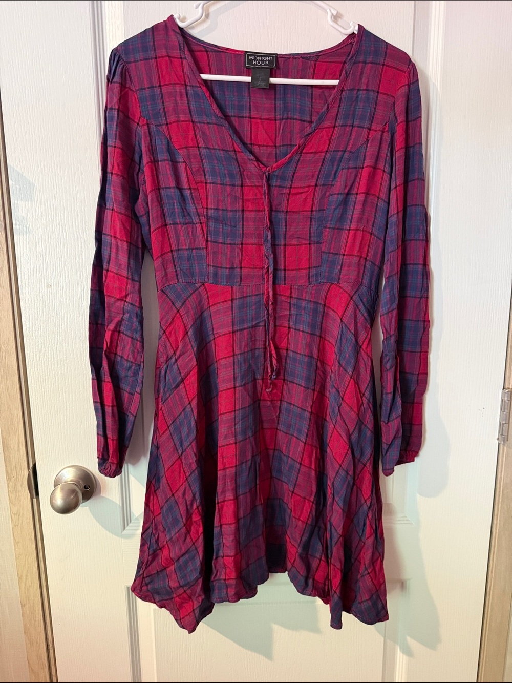 Hot Topic Red and Blue Plaid Long Sleeve Tunic Dress